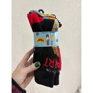 Beavis and Butt-Head 6 Pairs Crew Socks Multi Character Print Shoe Size 6 12